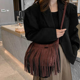 Maxbell Shoulder Handbag Tassel Purse Fashion Adjustable Strap Satchel Modern Brown