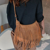 Maxbell Shoulder Handbag Tassel Purse Fashion Adjustable Strap Satchel Modern Light Brown