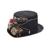 Maxbell Steampunk Hat with Goggles Flower Black Top Hat Strap Adjustable Gift Size S