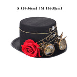 Maxbell Steampunk Hat with Goggles Flower Black Top Hat Strap Adjustable Gift Size S