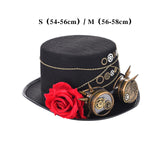 Maxbell Steampunk Hat with Goggles Flower Black Top Hat Strap Adjustable Gift Size S