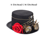 Maxbell Steampunk Hat with Goggles Flower Black Top Hat Strap Adjustable Gift Size S