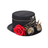 Maxbell Steampunk Hat with Goggles Flower Black Top Hat Strap Adjustable Gift Size S