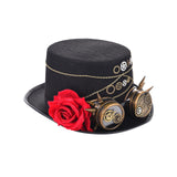 Maxbell Steampunk Hat with Goggles Flower Black Top Hat Strap Adjustable Gift Size S