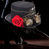 Maxbell Steampunk Hat with Goggles Flower Black Top Hat Strap Adjustable Gift Size S