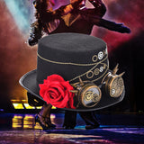 Maxbell Steampunk Hat with Goggles Flower Black Top Hat Strap Adjustable Gift Size S