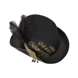 Maxbell Steampunk Hat with Wing, Gears, Feather Black Top Hat Thick Felt Material