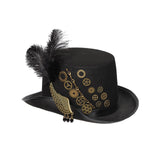 Maxbell Steampunk Hat with Wing, Gears, Feather Black Top Hat Thick Felt Material