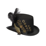 Maxbell Steampunk Hat with Wing, Gears, Feather Black Top Hat Thick Felt Material