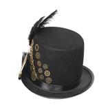 Maxbell Steampunk Hat with Wing, Gears, Feather Black Top Hat Thick Felt Material