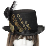 Maxbell Steampunk Hat with Wing, Gears, Feather Black Top Hat Thick Felt Material