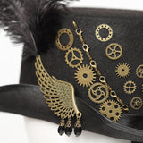 Maxbell Steampunk Hat with Wing, Gears, Feather Black Top Hat Thick Felt Material