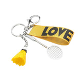 Maxbell Sports Mini Badminton Keychain Keyring with Wrist Lanyard for Kids Men Yellow
