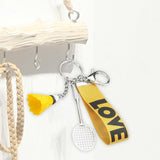 Maxbell Sports Mini Badminton Keychain Keyring with Wrist Lanyard for Kids Men Yellow