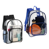 Maxbell PVC Clear Backpack Book Bag Hiking with Pocket Workplace Transparent Bag Blue