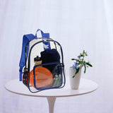 Maxbell PVC Clear Backpack Book Bag Hiking with Pocket Workplace Transparent Bag Blue