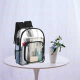 Maxbell PVC Clear Backpack Book Bag Hiking with Pocket Workplace Transparent Bag Black