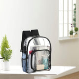 Maxbell PVC Clear Backpack Book Bag Hiking with Pocket Workplace Transparent Bag Black