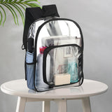 Maxbell PVC Clear Backpack Book Bag Hiking with Pocket Workplace Transparent Bag Black