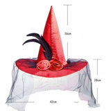 Maxbell Witch Women Hat Wide Brim Headgear Pointed Top for Halloween Party Red