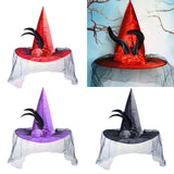 Maxbell Witch Women Hat Wide Brim Headgear Pointed Top for Halloween Party Red