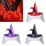 Maxbell Witch Women Hat Wide Brim Headgear Pointed Top for Halloween Party Red