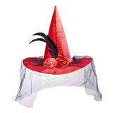 Maxbell Witch Women Hat Wide Brim Headgear Pointed Top for Halloween Party Red