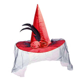 Maxbell Witch Women Hat Wide Brim Headgear Pointed Top for Halloween Party Red