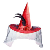 Maxbell Witch Women Hat Wide Brim Headgear Pointed Top for Halloween Party Red