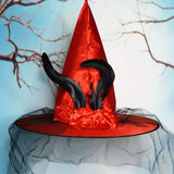 Maxbell Witch Women Hat Wide Brim Headgear Pointed Top for Halloween Party Red