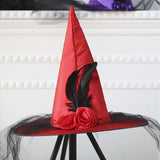 Maxbell Witch Women Hat Wide Brim Headgear Pointed Top for Halloween Party Red