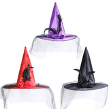 Maxbell Witch Women Hat Wide Brim Headgear Pointed Top for Halloween Party Red