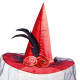 Maxbell Witch Women Hat Wide Brim Headgear Pointed Top for Halloween Party Red