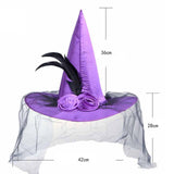 Maxbell Witch Women Hat Wide Brim Headgear Pointed Top for Halloween Party Purple