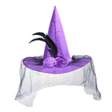 Maxbell Witch Women Hat Wide Brim Headgear Pointed Top for Halloween Party Purple