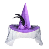 Maxbell Witch Women Hat Wide Brim Headgear Pointed Top for Halloween Party Purple