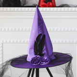 Maxbell Witch Women Hat Wide Brim Headgear Pointed Top for Halloween Party Purple