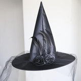 Maxbell Witch Women Hat Wide Brim Headgear Pointed Top for Halloween Party Black