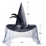 Maxbell Witch Women Hat Wide Brim Headgear Pointed Top for Halloween Party Black