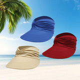 Maxbell Elastic Hollow Top Hats Women Summer Sun Visor Hat for Travel Outdoor Beach Beige