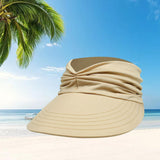 Maxbell Elastic Hollow Top Hats Women Summer Sun Visor Hat for Travel Outdoor Beach Beige