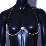 Maxbell Shiny Rhinestone Chest Bracket Bra Chain Body Jewelry Nightclub Beach Party Gold