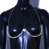 Maxbell Shiny Rhinestone Chest Bracket Bra Chain Body Jewelry Nightclub Beach Party Silver