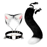Maxbell Faux Fur Cat Ears and Tail Set Costume Fancy Dress Gift for Stage Shows Black White