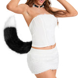 Maxbell Faux Fur Cat Ears and Tail Set Costume Fancy Dress Gift for Stage Shows Black White