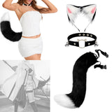 Maxbell Faux Fur Cat Ears and Tail Set Costume Fancy Dress Gift for Stage Shows Black White