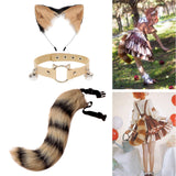 Maxbell Faux Fur Cat Ears and Tail Set Costume Fancy Dress Gift for Stage Shows Black Yellow