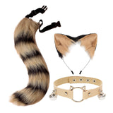 Maxbell Faux Fur Cat Ears and Tail Set Costume Fancy Dress Gift for Stage Shows Black Yellow