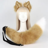 Maxbell Faux tail fox Furry Easy wearing Clip Ears for Women Teen Halloween Camel of White