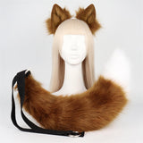 Maxbell Faux tail fox Furry Easy wearing Clip Ears for Women Teen Halloween Brown and White